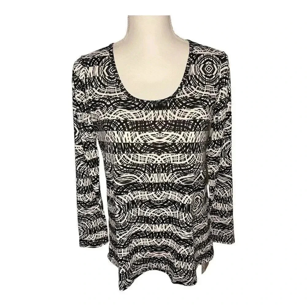 NEW LuLaRoe Lynnae Size XS Long Sleeve Black White Geometric NWT